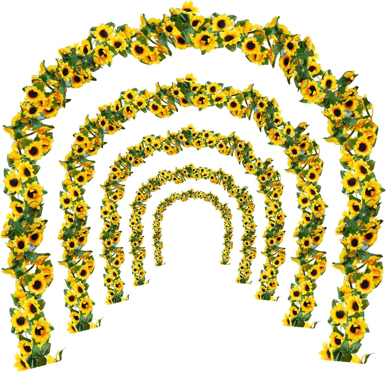 6Pcs Artificial Sunflower Garland – 7.5ft Silk Sunflower Hanging Vines with Green Leaves for Summer Home, Wedding, Party, and Garden Table Decor